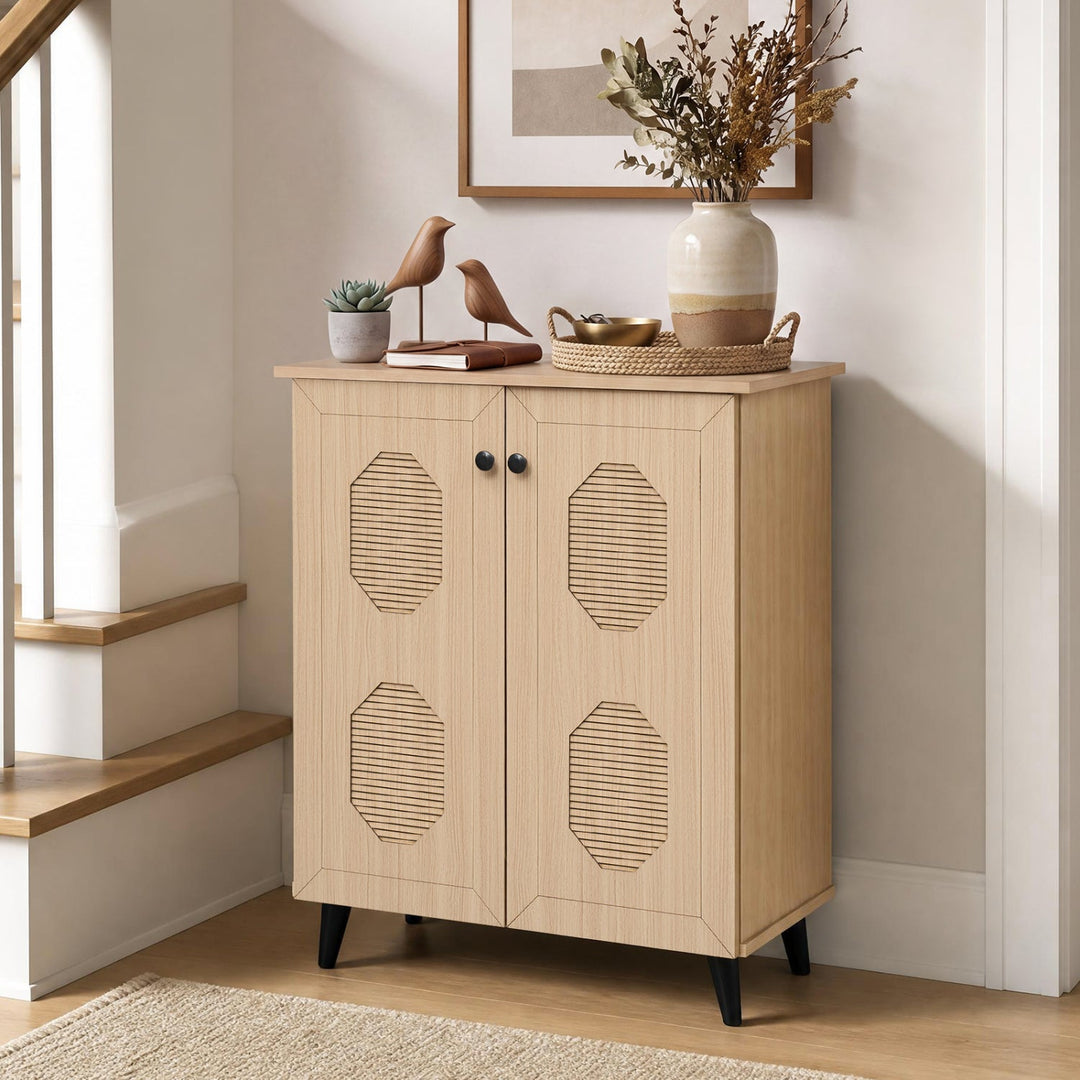 2-Door Shoe Storage Cabinet with Geometric Carved Panels