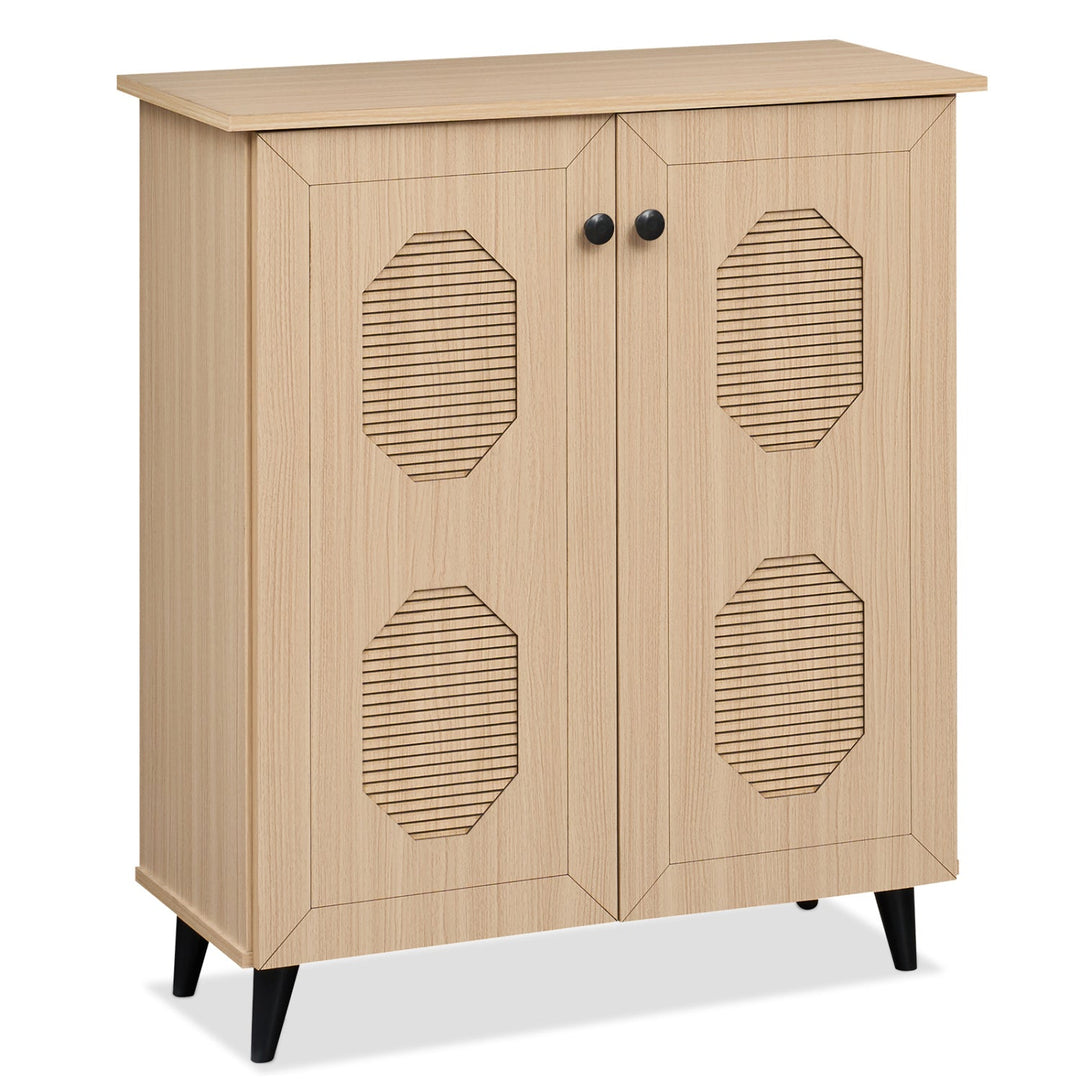 2-Door Shoe Storage Cabinet with Geometric Carved Panels