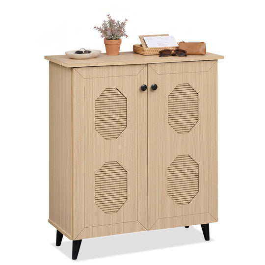 2-Door Shoe Storage Cabinet with Geometric Carved Panels