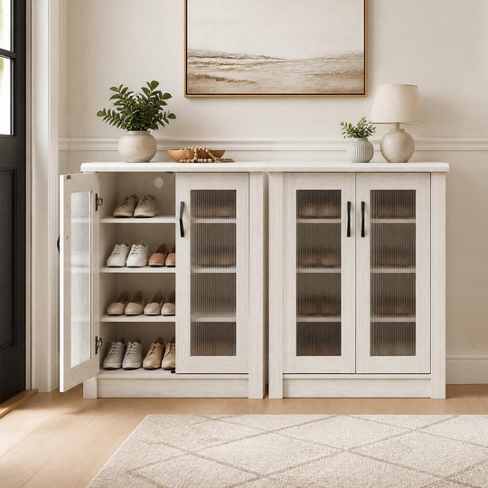 2-Door Shoe Cabinet with Removable Shelves - White