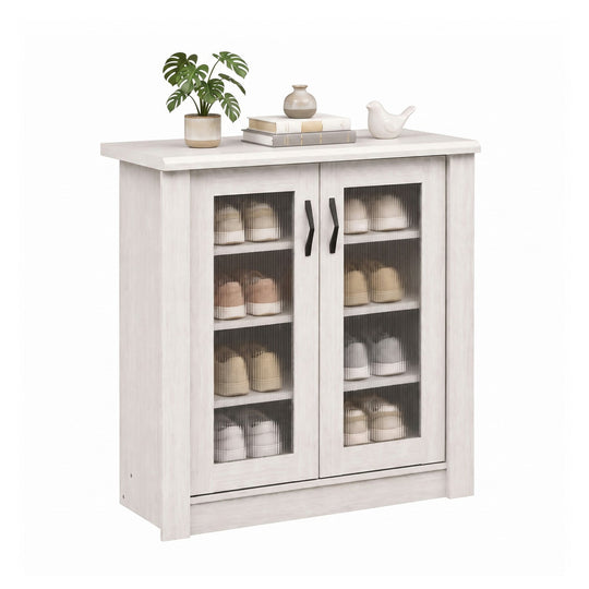 2-Door Shoe Cabinet with Removable Shelves - White