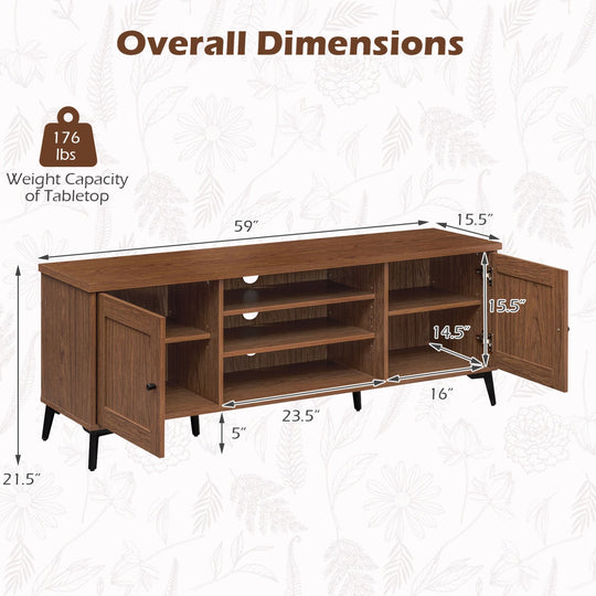 2-Door TV Stand for TVs up to 65 Inch Mid Century Modern Entertainment Center