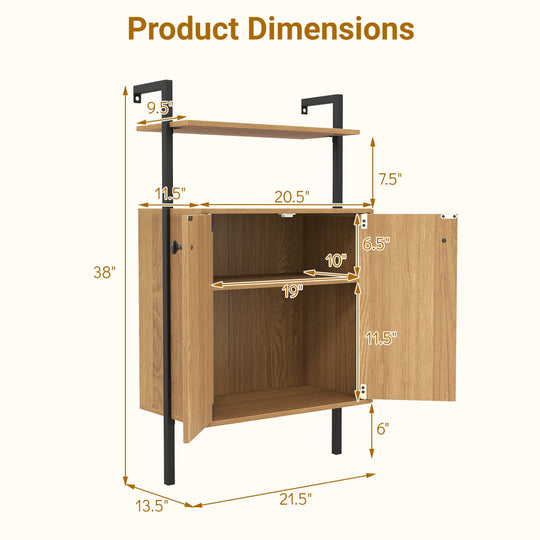 2-Door Wall Mount Bookshelf with Storage Cabinet