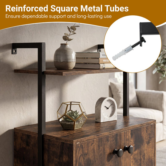 2-Door Wall Mount Bookshelf with Storage Cabinet
