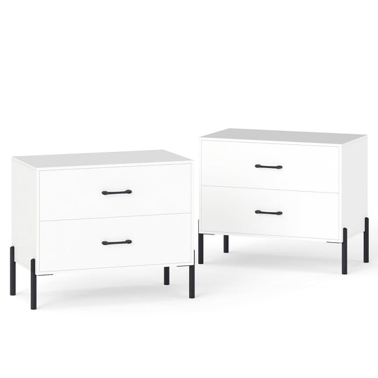 2-Drawer Dresser Modern Wooden Nightstand Set of 2-White