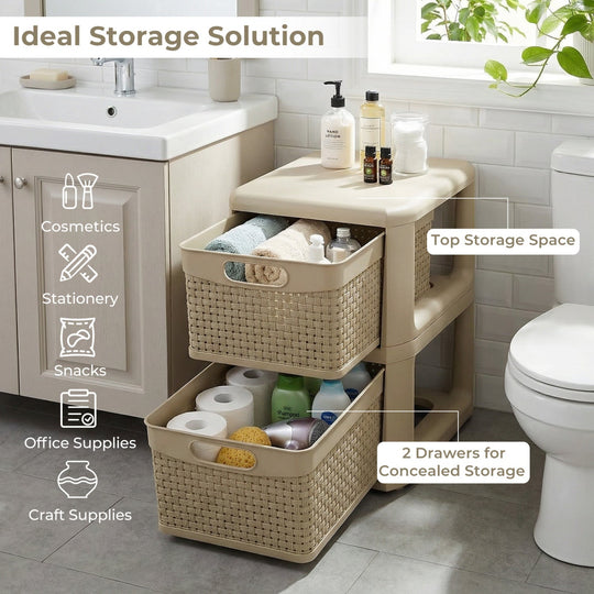 2-Drawer Storage Organizer with Wicker Patterns