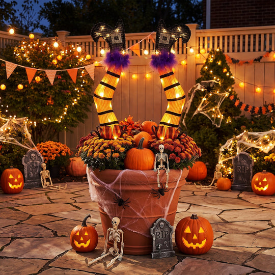 Lighted Witch Legs Halloween Decoration Set of 2 with LED Lights