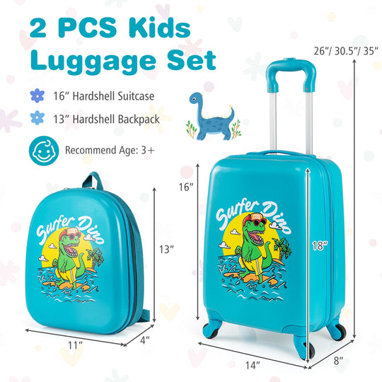 2 PCS Kid Luggage Set With Spinner Wheels for Children Boys Girls