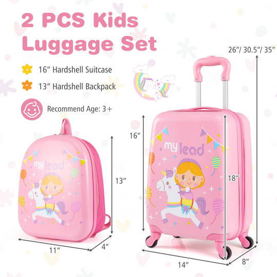 2 PCS Kid Luggage Set With Spinner Wheels for Children Boys Girls