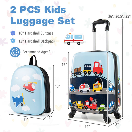 2 PCS Kid Luggage Set With Spinner Wheels for Children Boys Girls