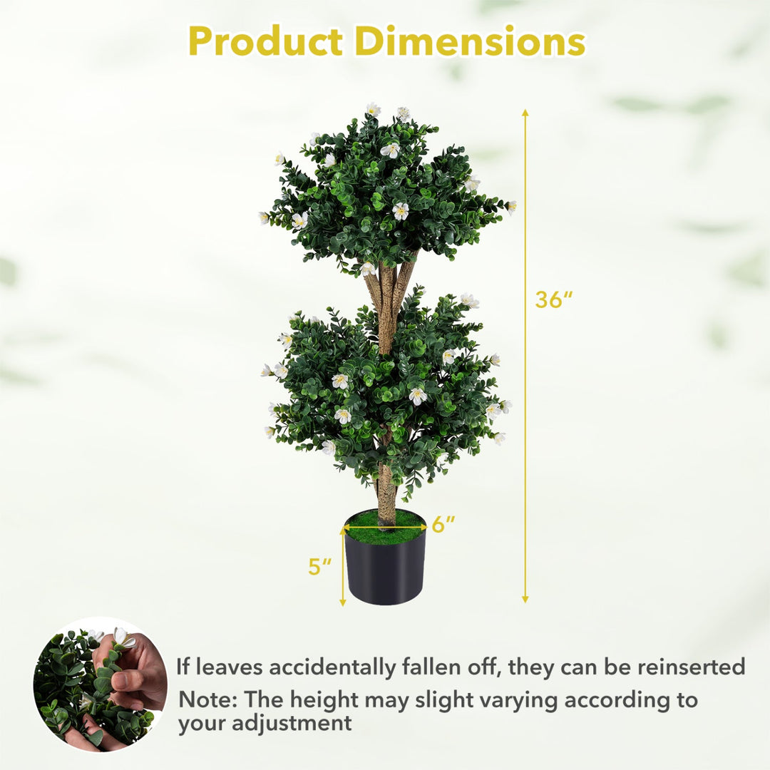 2 Pack 36" Artificial Double Ball Boxwood Topiary Tree with 41 Blossoms