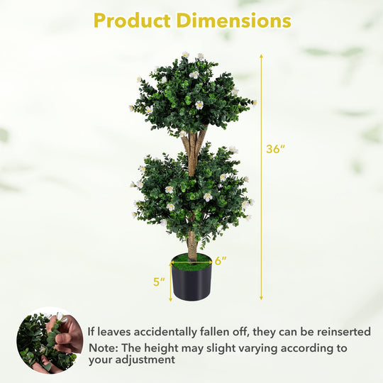 2 Pack 36" Artificial Double Ball Boxwood Topiary Tree with 41 Blossoms