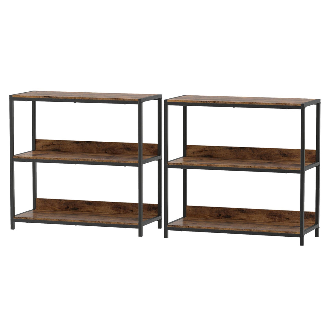 2-Pack 3-Tier Industrial Bookshelf with Metal Frame
