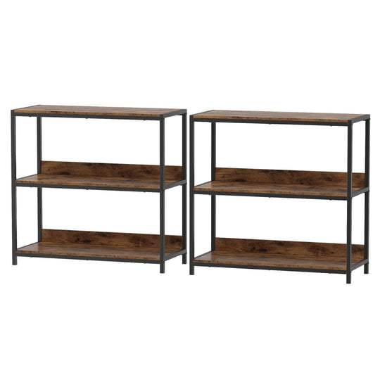 2-Pack 3-Tier Industrial Bookshelf with Metal Frame
