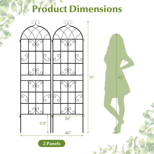 2 Pack 71" x 20" Metal Garden Trellis for Outdoor Climbing Plants