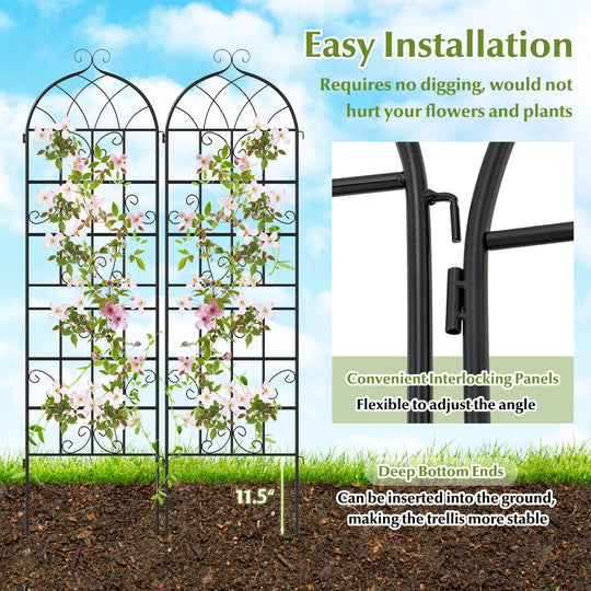 2 Pack 71" x 20" Metal Garden Trellis for Outdoor Climbing Plants