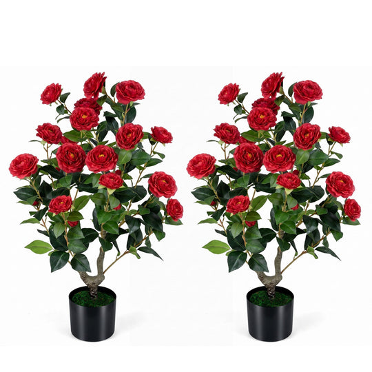 Artificial Camellia Tree in Cement Pot - 35.5" (2-Pack)