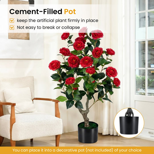 Artificial Camellia Tree in Cement Pot - 35.5" (2-Pack)
