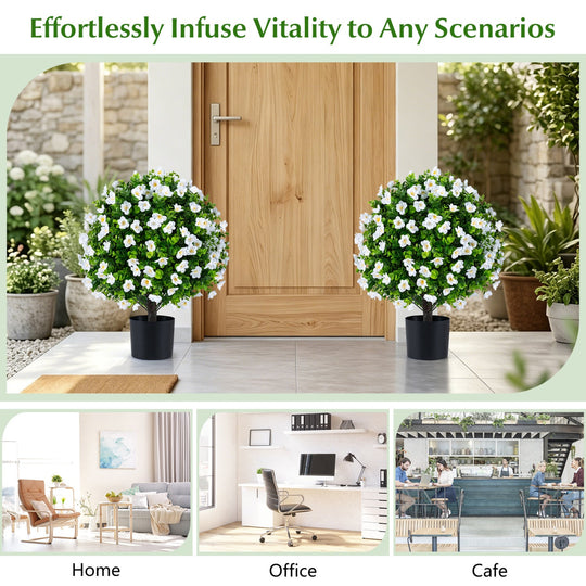 Artificial Eucalyptus Topiary Trees with Cement Planter (2-Pack)