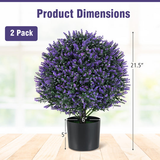 2 Pack Artificial Lavender Topiary Ball Tree Faux Shrub Bushes with Flowers-Purple