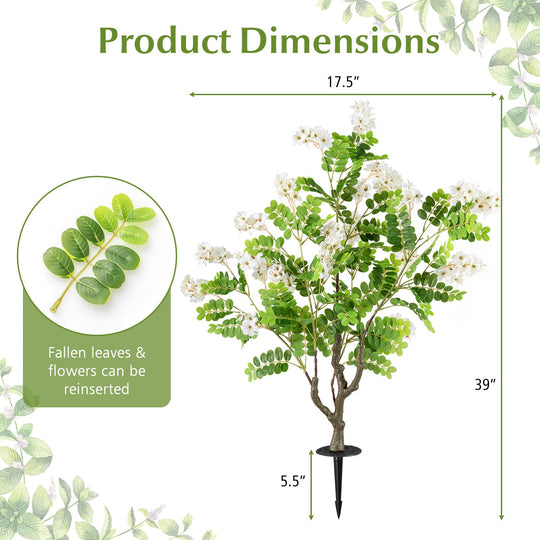 2 Pack Artificial Locust Flower Trees 39 Inch Fake Evergreen Shrubs with Ground Spikes