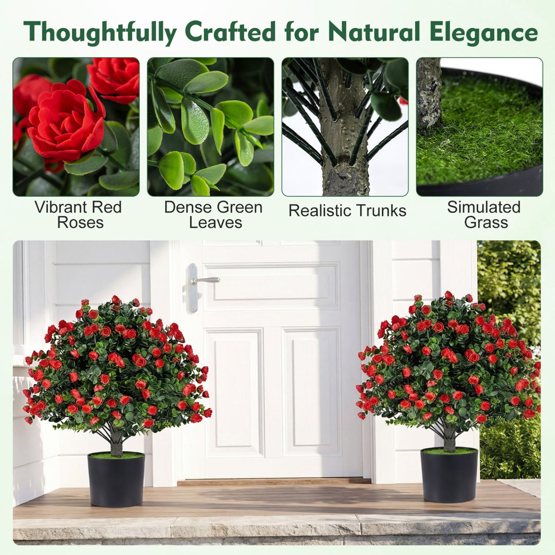 2 Pack Artificial Rose Topiary Ball Trees with PP Cement