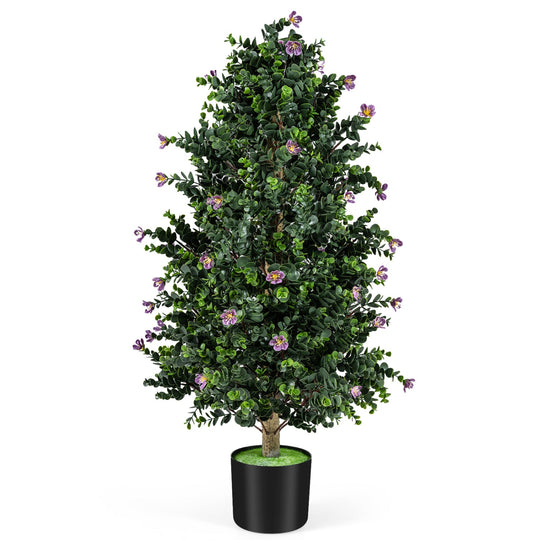 2 Pack Artificial Topiary Cone Tree Faux Potted Shrub Plant with 49 Flowers