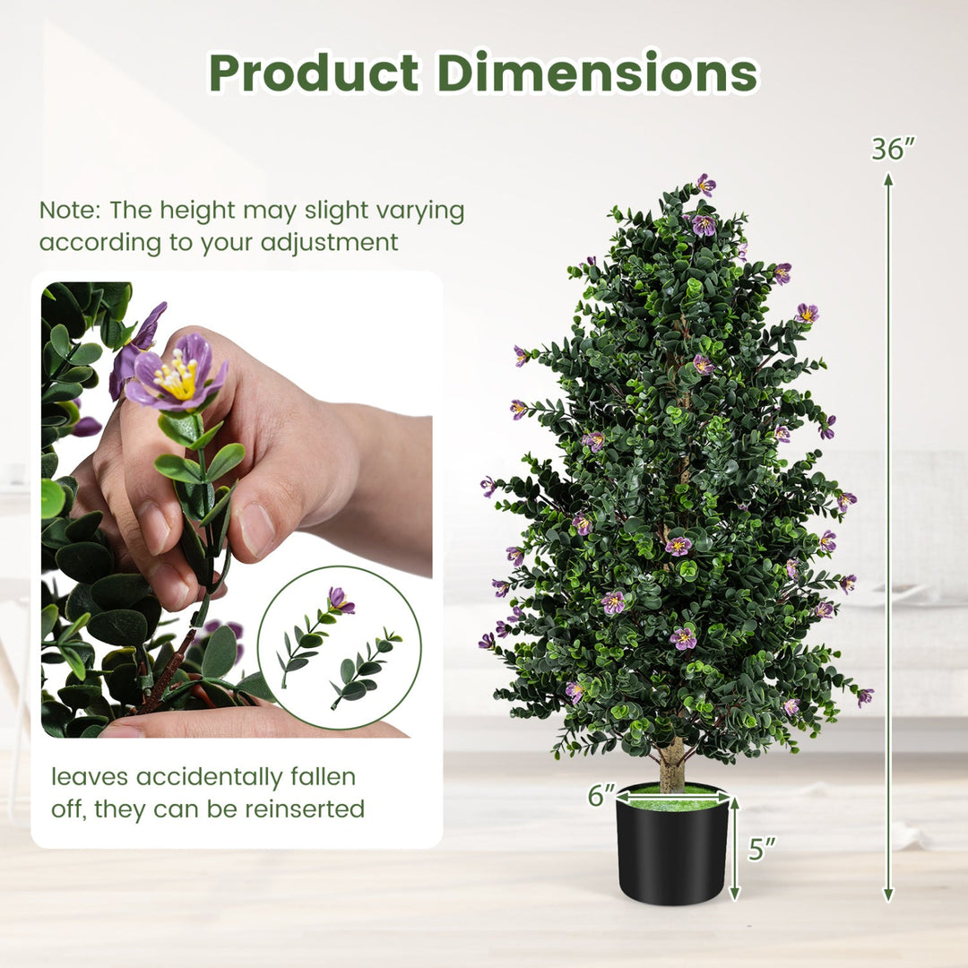 2 Pack Artificial Topiary Cone Tree Faux Potted Shrub Plant with 49 Flowers
