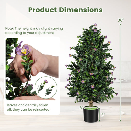 2 Pack Artificial Topiary Cone Tree Faux Potted Shrub Plant with 49 Flowers