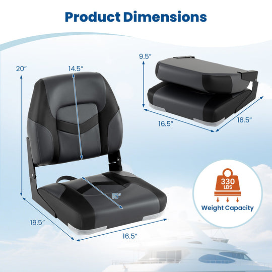 2-Pack Boat Seats with Fixing Bolts and Hinges