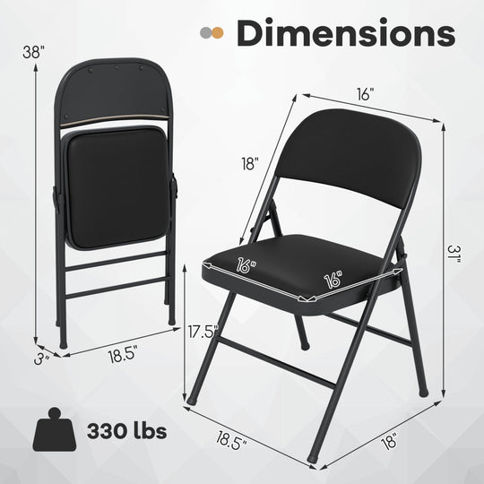 Folding Conference Chairs 4-Pack with Padded Seats - Black