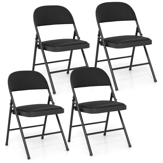 Folding Conference Chairs 4-Pack with Padded Seats - Black