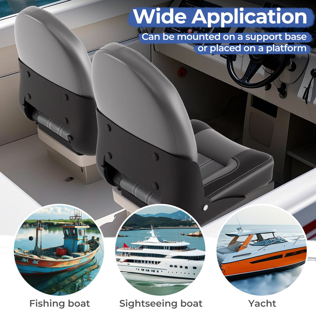 2-Pack Folding High Back Boat Chairs with Sponge Padding and Fixing Bolts-Black