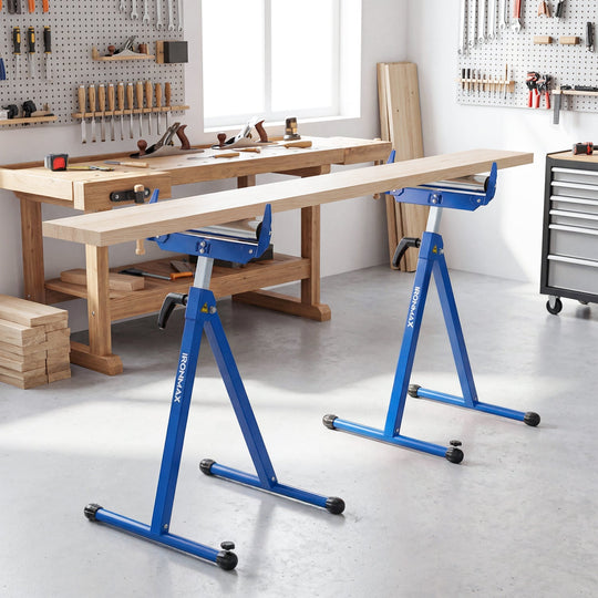 2-Pack Folding Roller Stands Portable Outfeed Supports with Adjustable Height