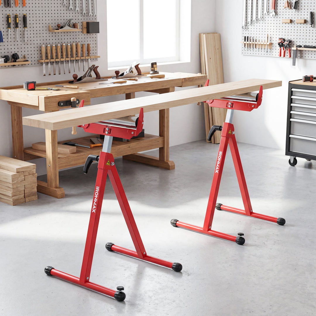 2-Pack Folding Roller Stands Portable Outfeed Supports with Adjustable Height