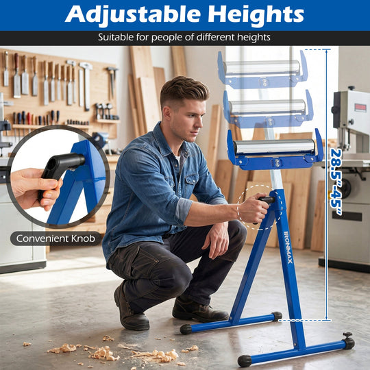 2-Pack Folding Roller Stands Portable Outfeed Supports with Adjustable Height