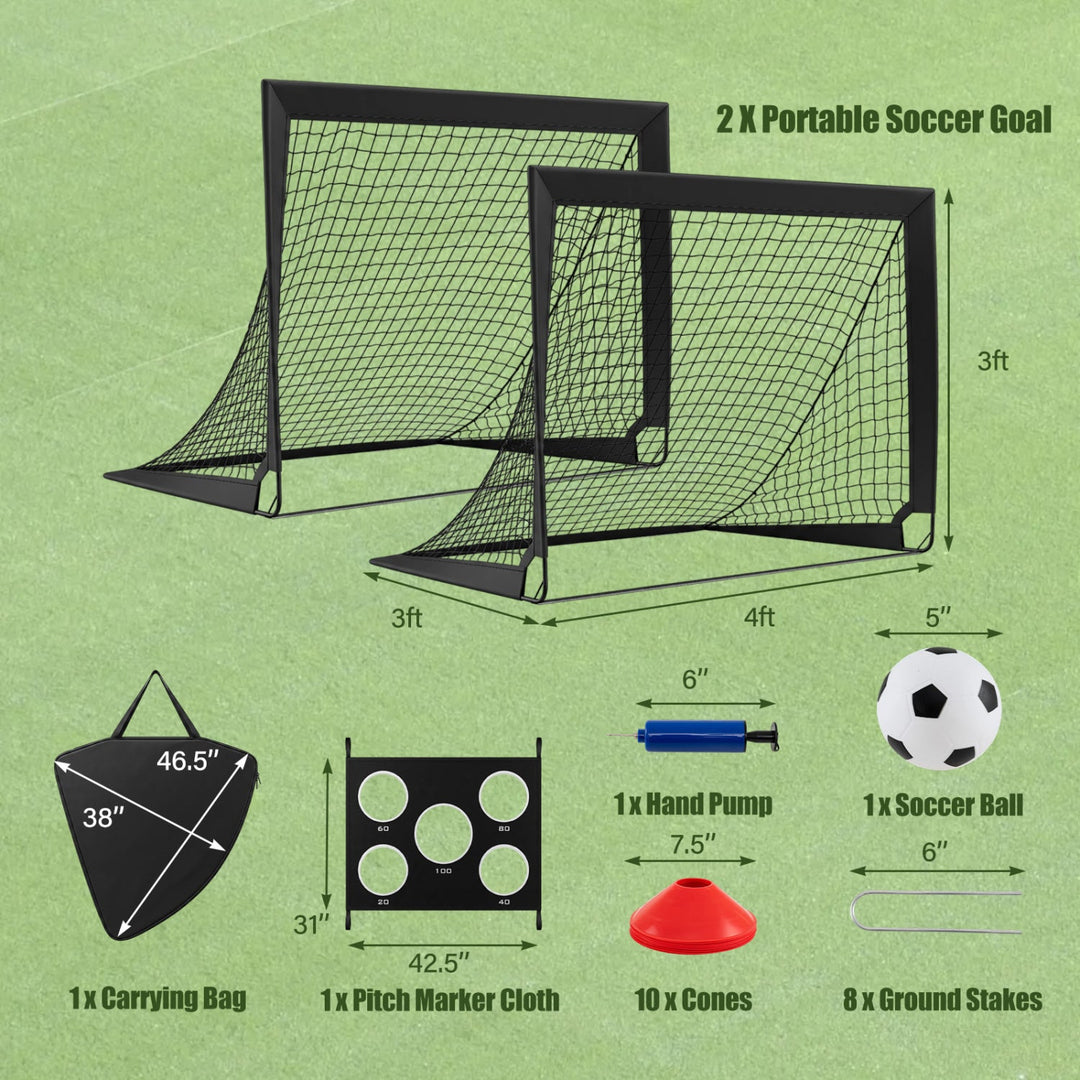 Portable Soccer Goals Set 4x3 FT with Training Accessories