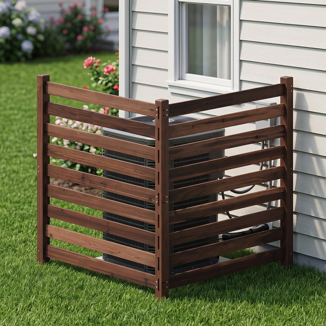 2-Panel Wooden Outdoor Privacy Fence with Ground Stakes