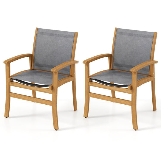 Patio Chairs Set of 2 Acacia Wood Armchairs with Breathable Fabric Back and Seat
