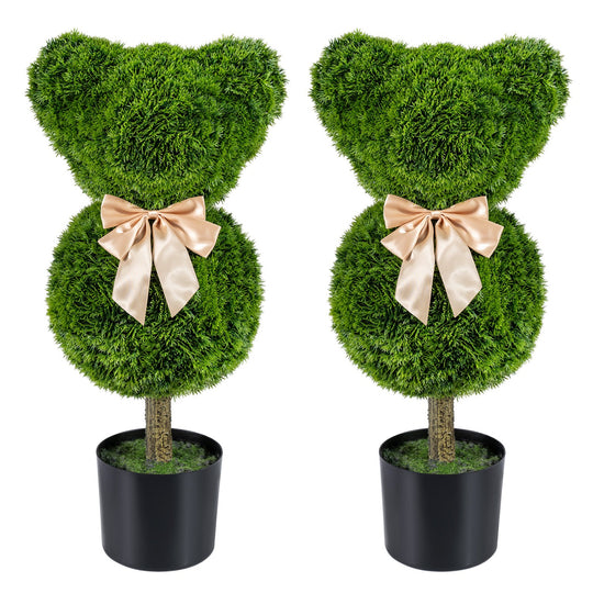 2 Pieces Bear Topiary Trees with Pots Sun-resistant Bear