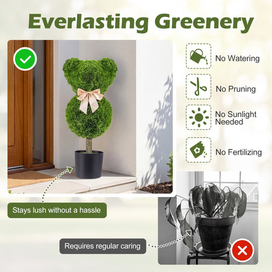 2 Pieces Bear Topiary Trees with Pots Sun-resistant Bear
