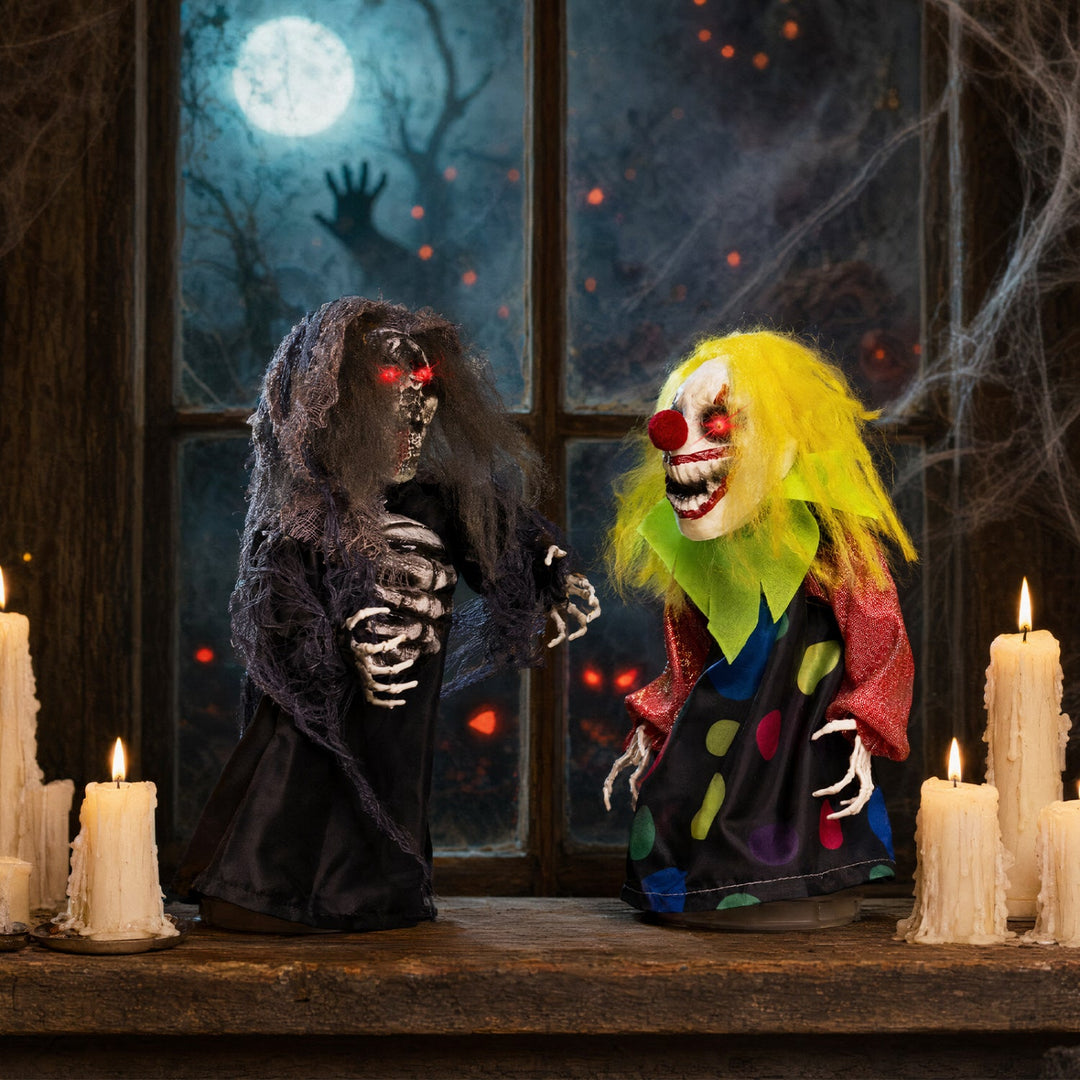 Halloween Animatronic Clown & Reaper Tabletop Decorations Set