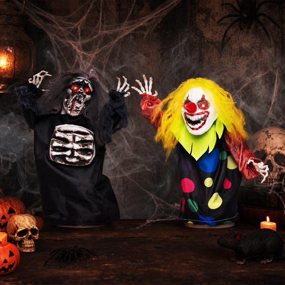 Halloween Animatronic Clown & Reaper Tabletop Decorations Set