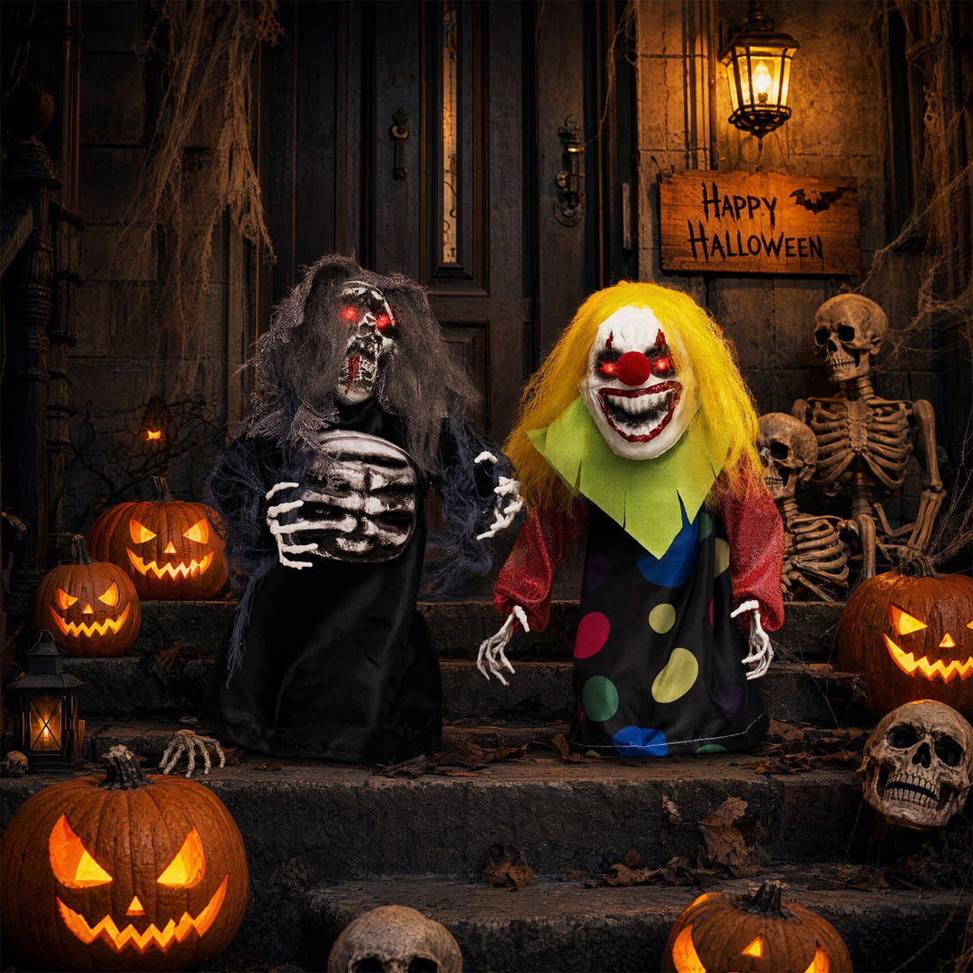 Halloween Animatronic Clown & Reaper Tabletop Decorations Set