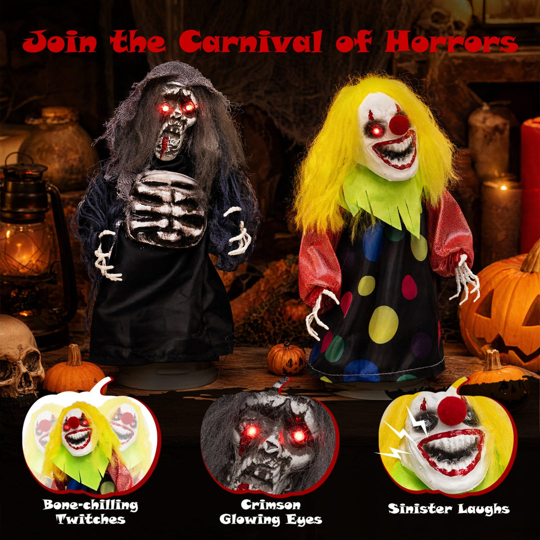 Halloween Animatronic Clown & Reaper Tabletop Decorations Set