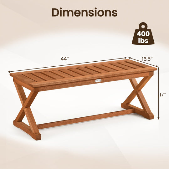2-Person 44" Solid Wood Outdoor Bench with Slatted Seat for Patio Park Balcony