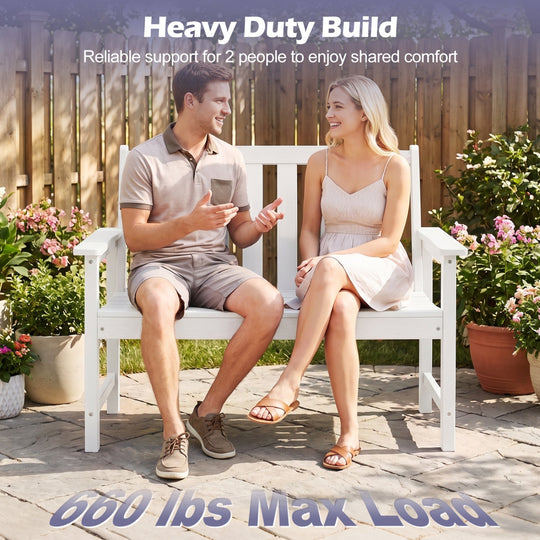 2-Person HDPE Outdoor Garden Bench with Backrest