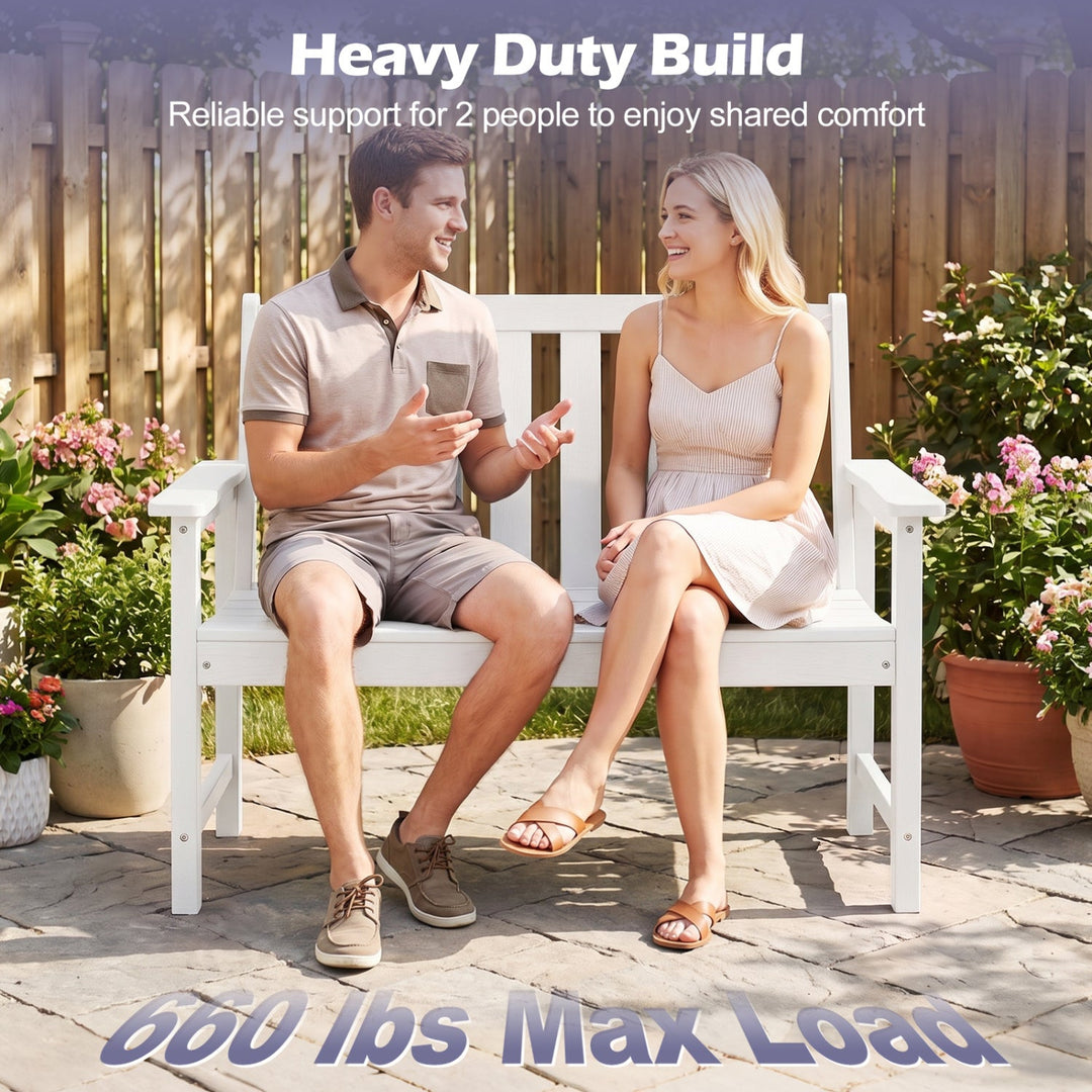 2-Person HDPE Outdoor Garden Bench with Backrest