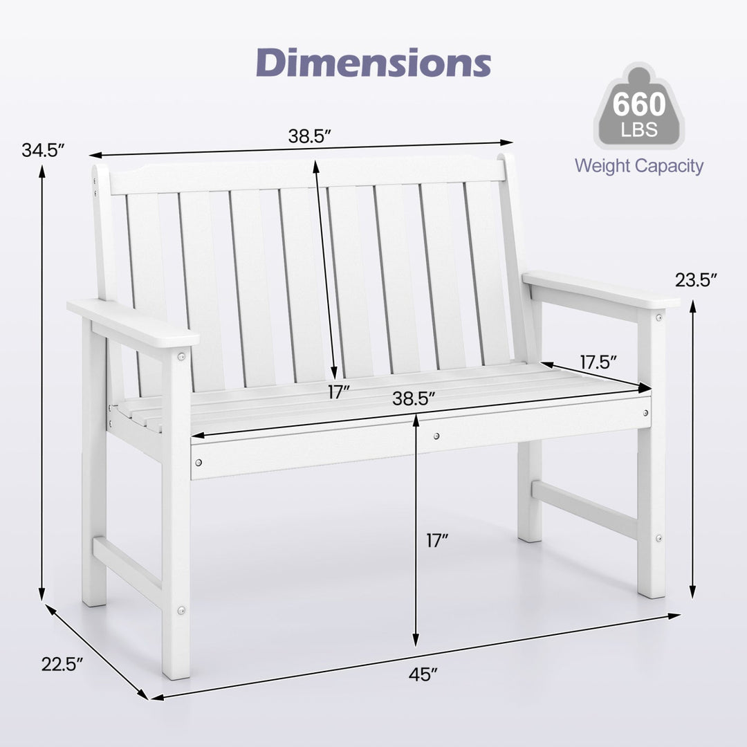 2-Person HDPE Outdoor Garden Bench with Backrest