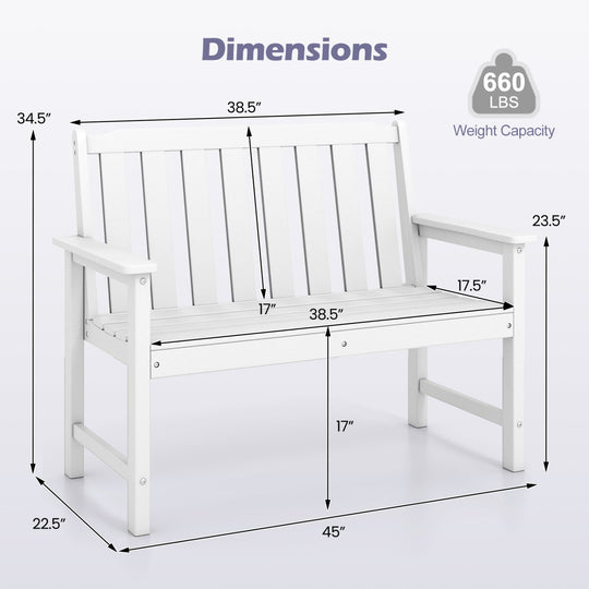 2-Person HDPE Outdoor Garden Bench with Backrest